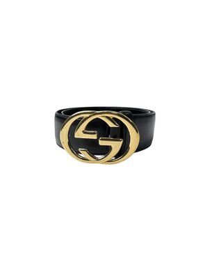 Gucci Interlocking G Belt Leather Black Gold